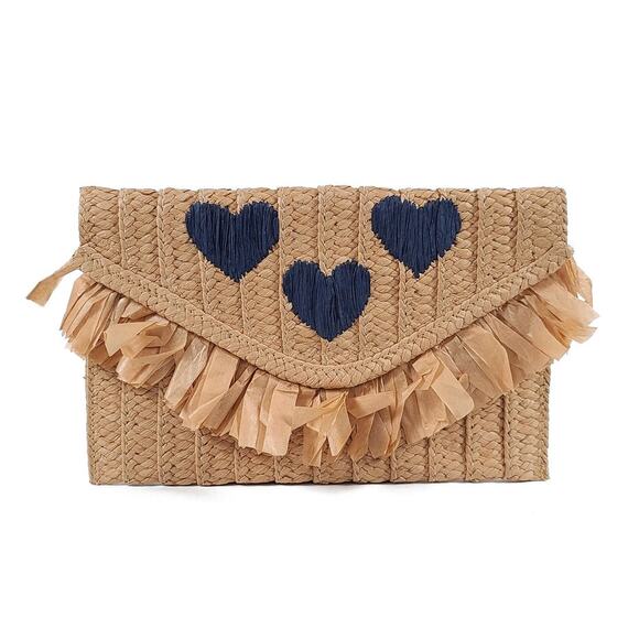 BTB Los Angeles Handbags - Btb Los Angeles Woven Sand/Navy Be Mine Clutch Bag